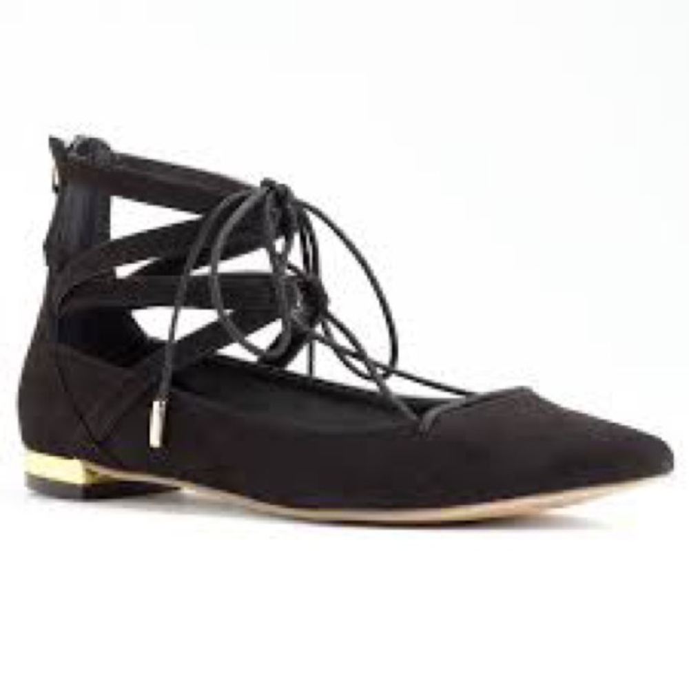 Rock & Republic Black Pointed Lace Up Flats